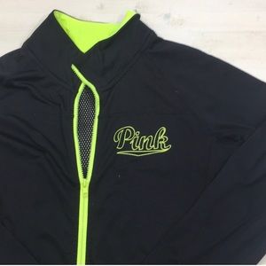 PINK black/neon yellow zip up jacket sz L EUC